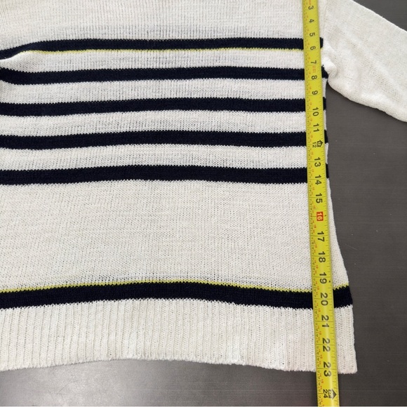 WORKSHOP White Navy Sailor Stripe Lightweight Knit Top Sweater Preppy Coastal - Picture 4 of 6